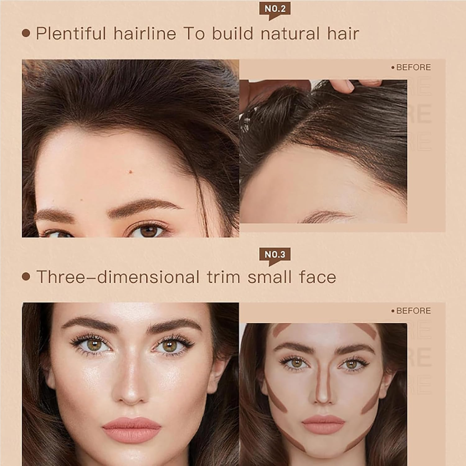 Brown and Medium Brown Eyebrow Stamp Stencil Kit with Dual-Color Eyebrow Stamp Pomade,20 Reusable Eyebrows Stencils, Brush, Razor, Waterproof Eye Brow Stamping and Shaping - Brown-Medium Brown image number 2