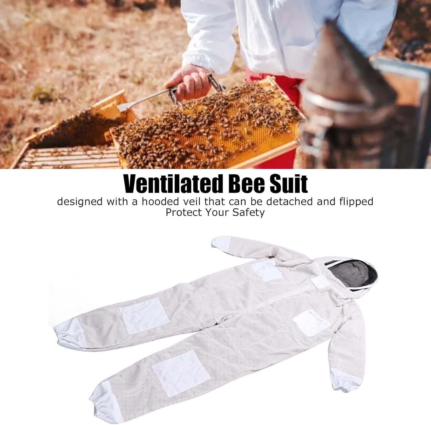 Professional Siamese Bee Suit, 3 Layer, Net Space Suit, Ventilated Bee Suit for Beekeeper, Practical Pocket Design Beekeepers Suit (XXL) image number 5