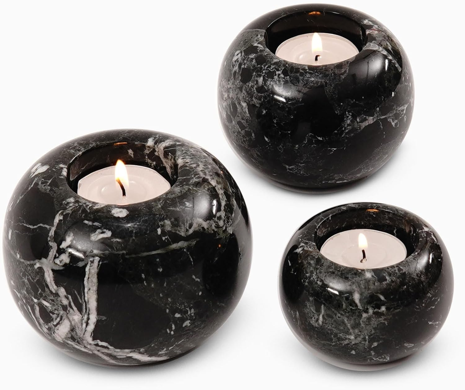 Radicaln Marble Tealight Candle Holder Black Handmade Set of 3 Candle Container for Votive Candles - D&eacute;cor Tealight Candles with Votive Candle Holders - Pillar Candle Holder