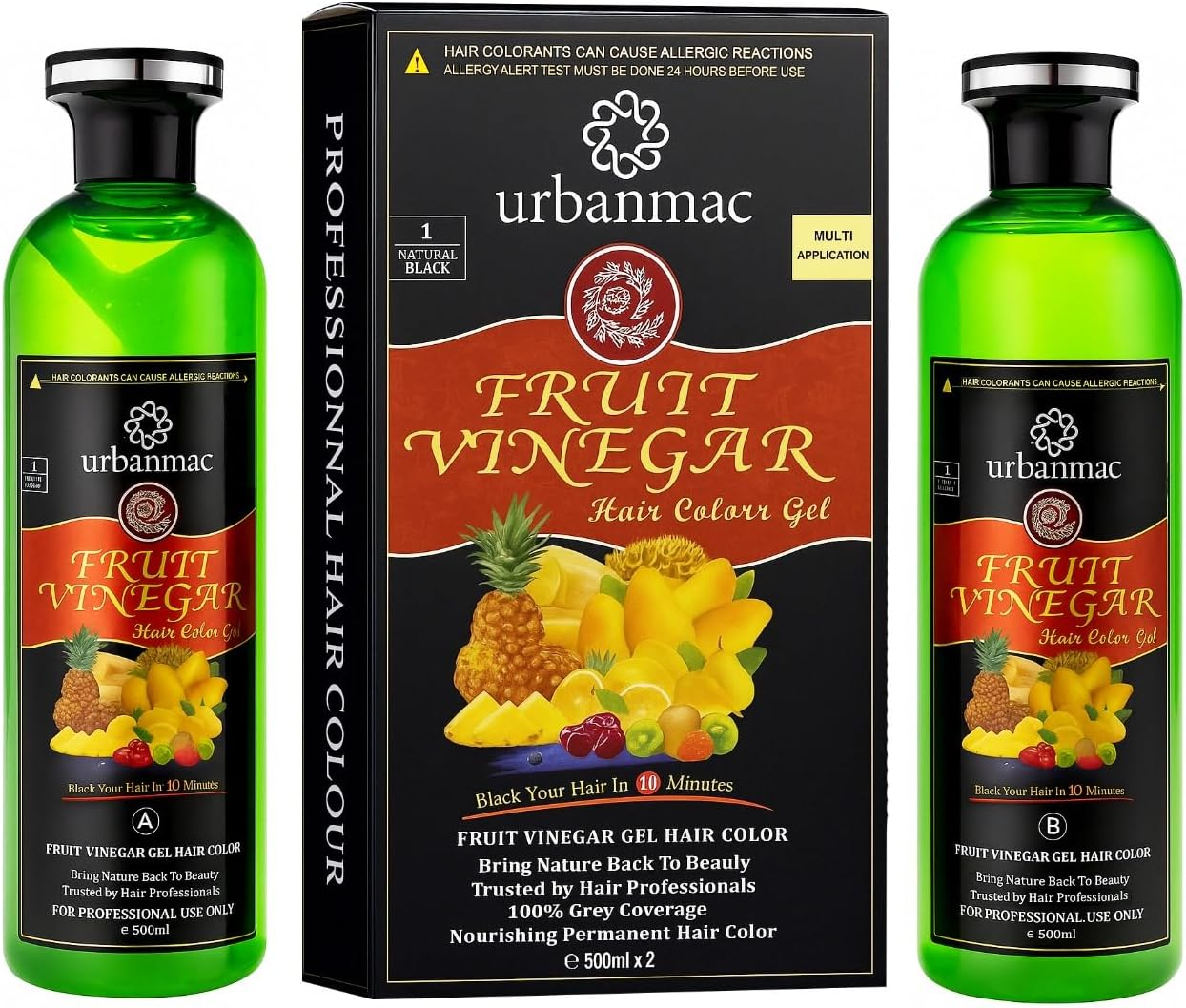 URBANMAC Fruit Vinegar Black Gel Color Pack of 1, Bake Hair Dyeing in One by Haute Fashion, Plant Essence Healthy and Harmless, Gary Hair Turns Black, Smooth and Beautiful Professions Hair Colour image number 1