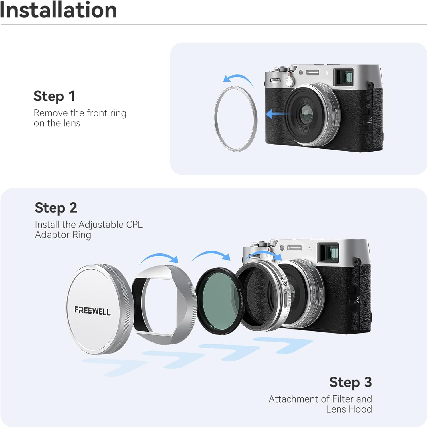 Freewell CPL/GMIST (1/4) Filter Kit with Lens Hood for Fuji X100 Series (X100, X100S, X100F, X100T, X100V, X100VI) (Silver) image number 2