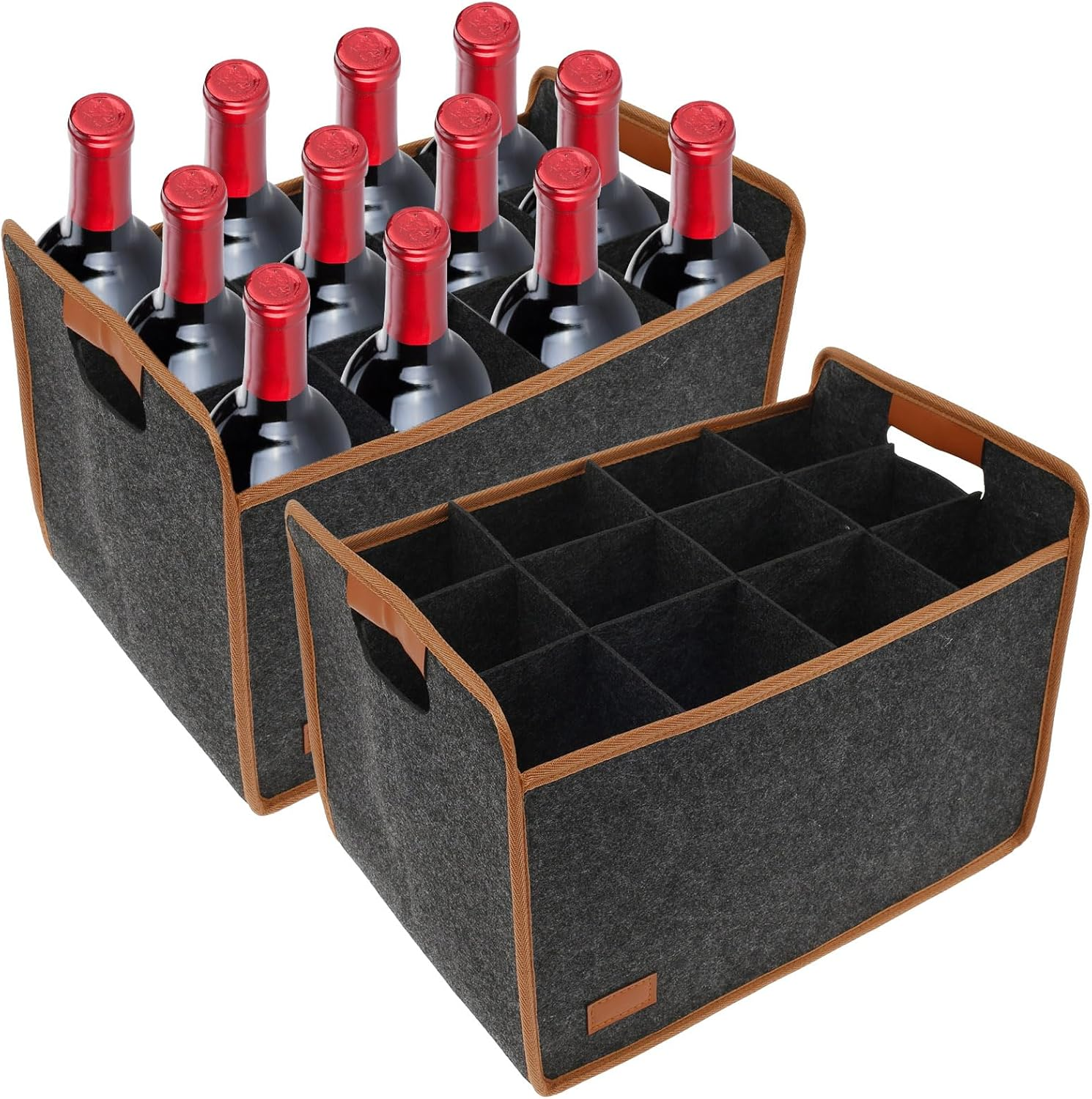 2Pcs 12 Bottle Wine Carrier Felt Wine Tote Bag Collapsible Wine Bottle Carrier with Handles Wine Carrier Tote for Travel Party Picnic Dinner image number 4