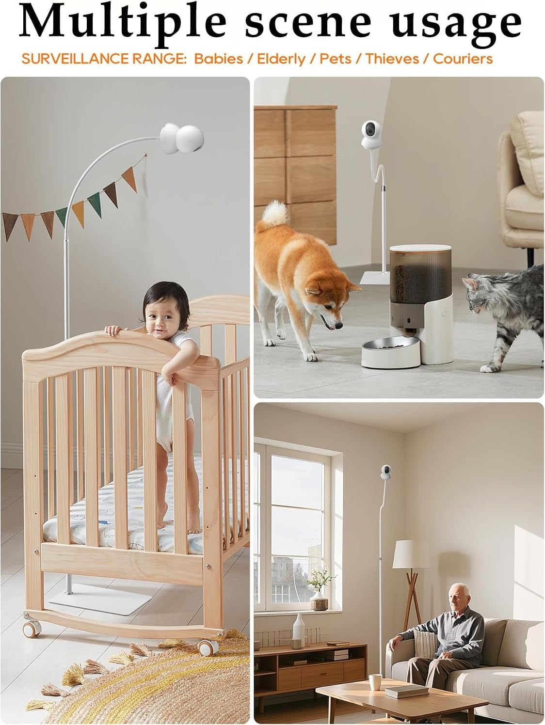 Baby Monitor Floor Stand - Adjustable Height, Universal Stand for Most Camera With1/4 Screw, 360&deg; Rotating Non-Slip Base, Safe and Sturdy Nursery Camera Stand image number 5