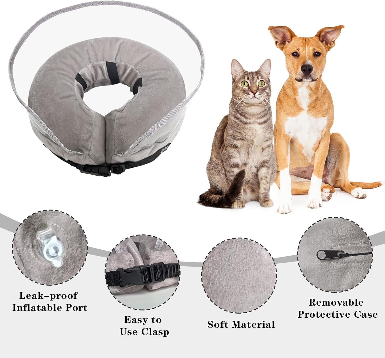 Winmany Inflatable Collar for Dogs Cats Protective Cone Recovery Neck Collar after Surgery Neutering Adjustable Pet Donut Collar with Baffle Prevent from Biting and Scratching (M, Blue) image number 4