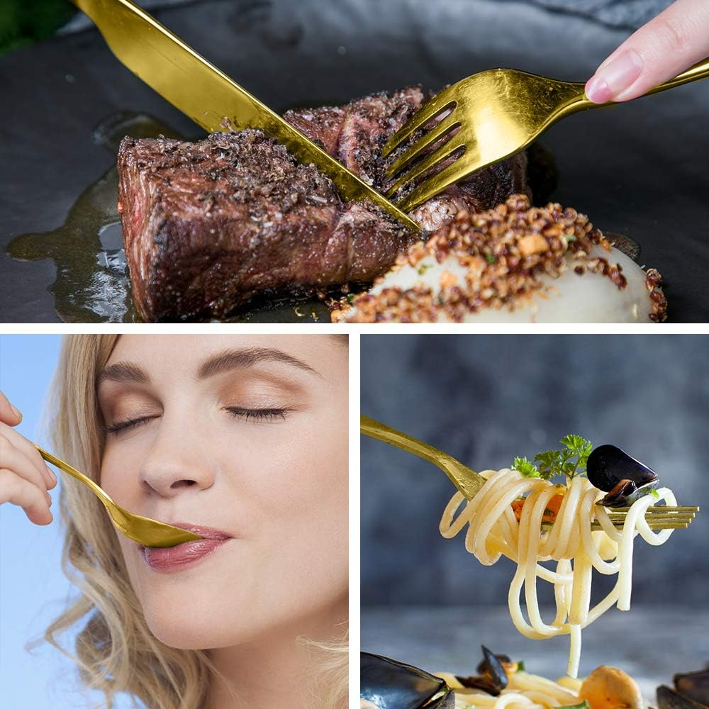 Oziral 20-Piece Gold Cutlery Set - 4 Knife, 4 Fork, 4 Spoon, 4 Salad Fork, 4 Teaspoon - Stainless Steel - Ideal for Everyday Use image number 6