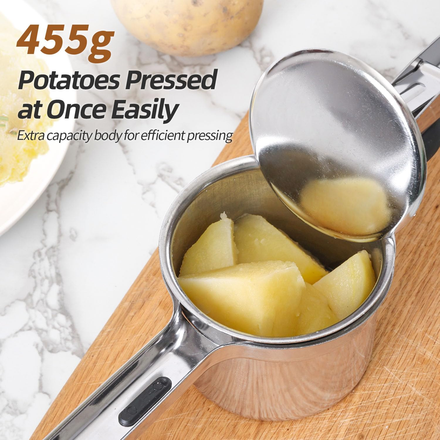 Yopinmall 15 OZ Potato Ricer, Stainless Steel Potato Masher with Silicone Handle Heavy Duty Ricer for Mashed Potatoes Kitchen Tool Potato Press Kitchen Gadget 4 Interchangeable Discs