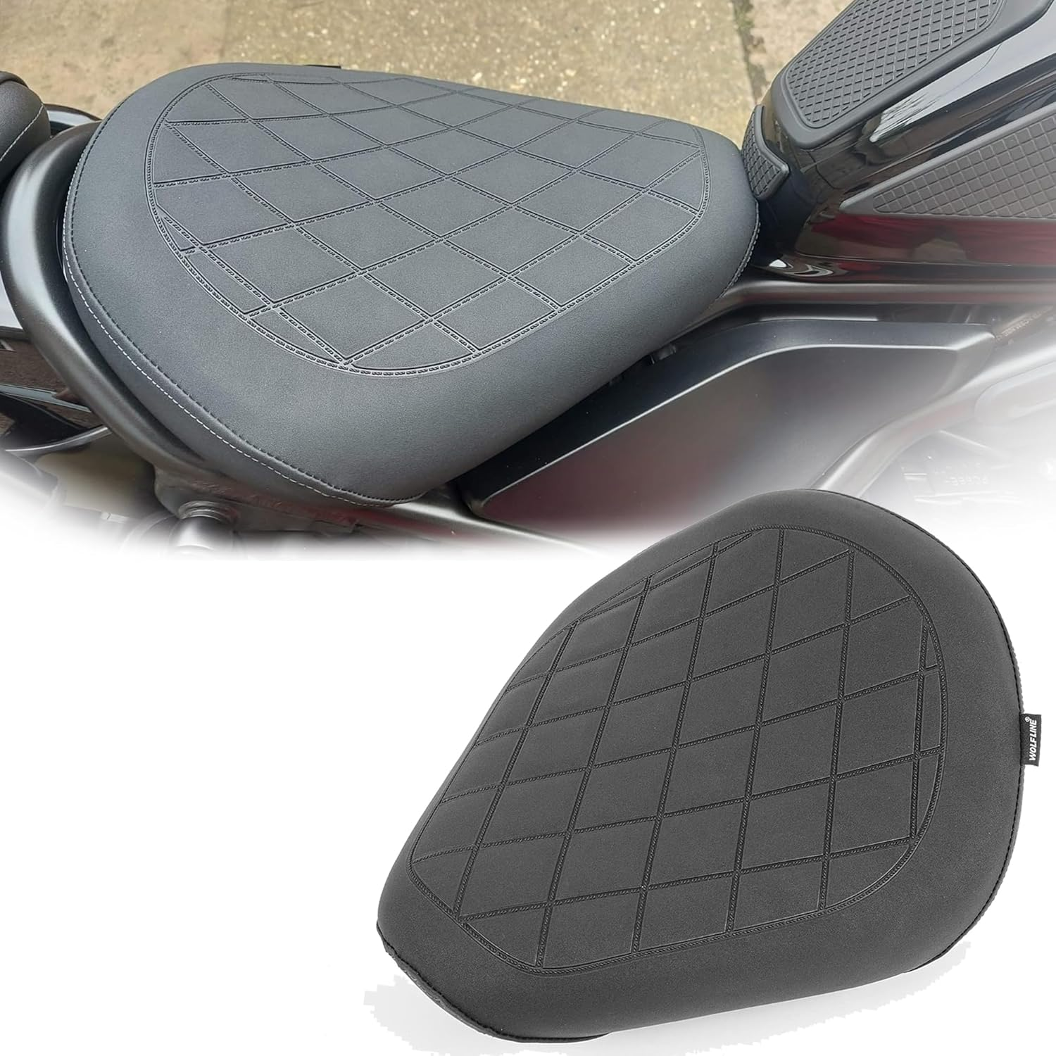 Motorcycle Cruiser Replacement Seats Front Driver Rider Seat Cover Cushion Saddle Pad Soft Leather for H.Onda Rebel CMX 500 300 CMX300 CMX500 Rebel500 2017 2018 2019 2020 2021 2022 2023 (Front-Black) - Rear-Black image number 4