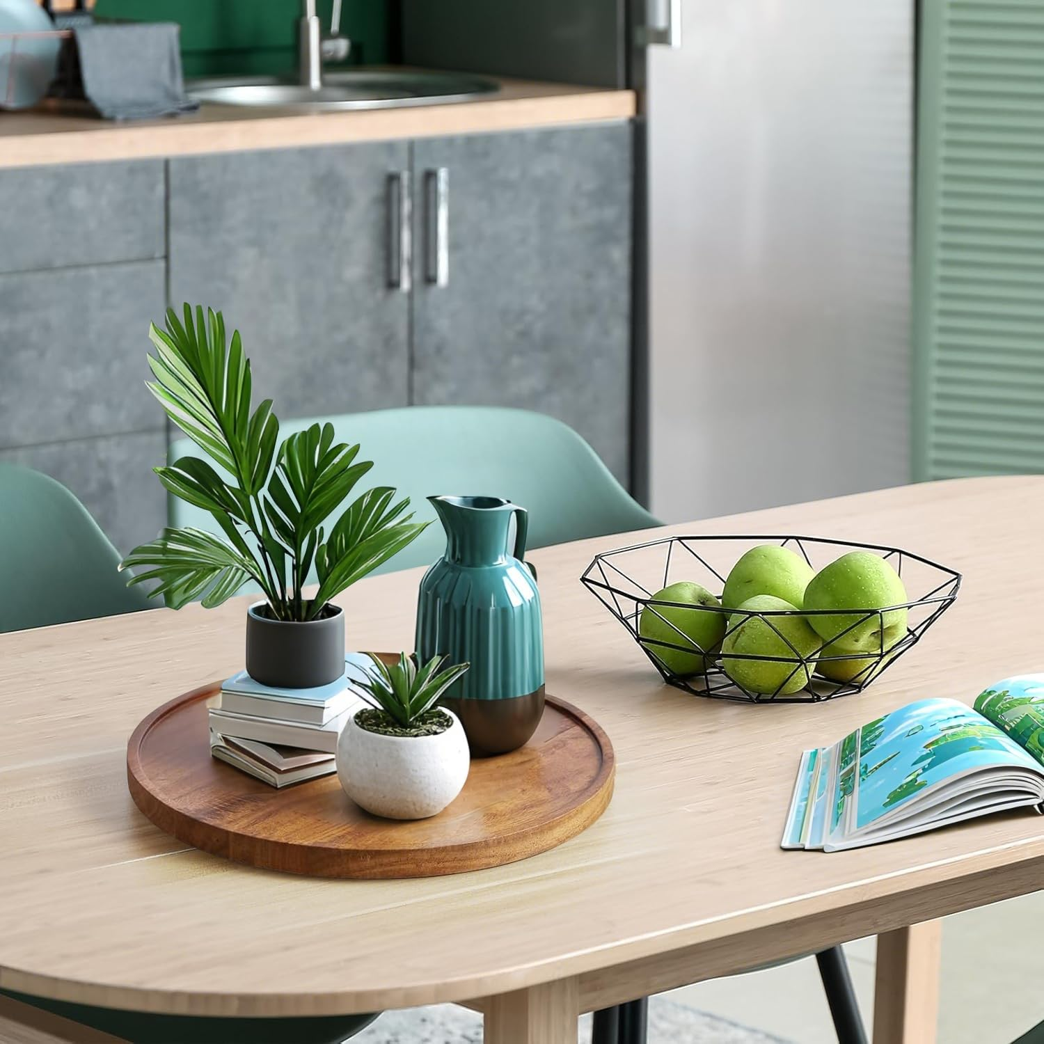 Delsol Decorative round Wooden Tray, Acacia Wood Serving Tray for Farmhouse Kitchen Dining Room Table,Small Candle Holder for Coffee Table Home Deco image number 3