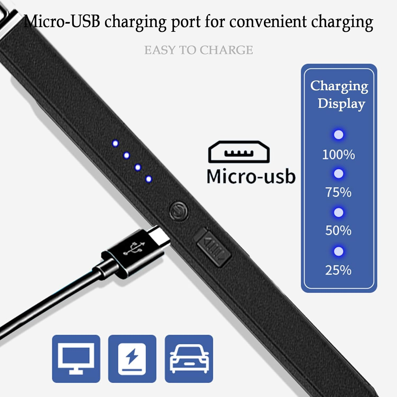 Electric Lighter, 2 Pack of USB Rechargeable Candle Lighter with Hook, Windproof Arc Lighters with Battery Indicator and Safety Switch for Candle, Kitchen,Grill,Camping (Black+Blue) image number 6