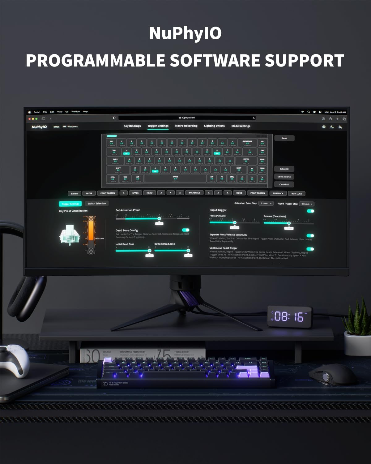 Nuphyx BH65 All-Aluminum Magnetic Switch Gaming Keyboard,65% 68Keys RGB Rapid Trigger Wired Custom Hall Effect Keyboard,Pbt Keycaps,Actuation Point Adjustable,8K Hz Polling Rate-Magnetic Jade Gaming image number 6