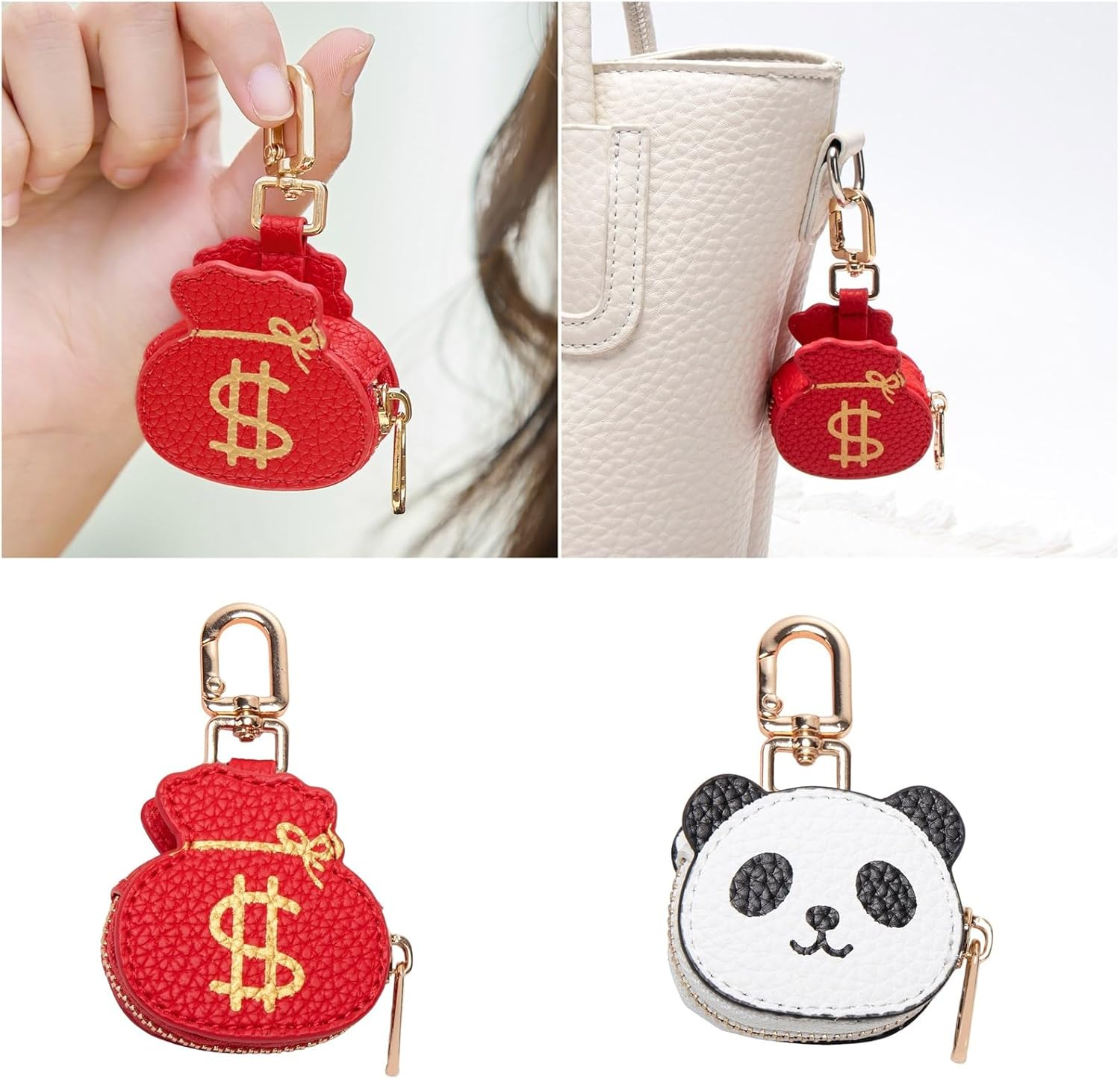Obotsnoi Small Money Bag Shaped Keychain Wallet Purses Bag Charm Accessories for Womens Minis Coin Purse Coin Purse - Red image number 6