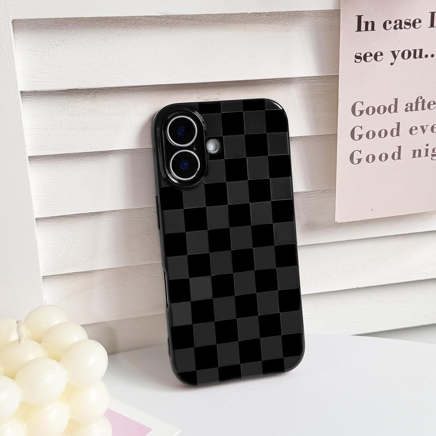 NITITOP Compatible with Iphone 17 Case Cute Aesthetic Checkerboard Checkered Pattern for Women Girl Trendy Slim Fit TPU Silicone Shockproof Full Camera Protection Cover - Black image number 7