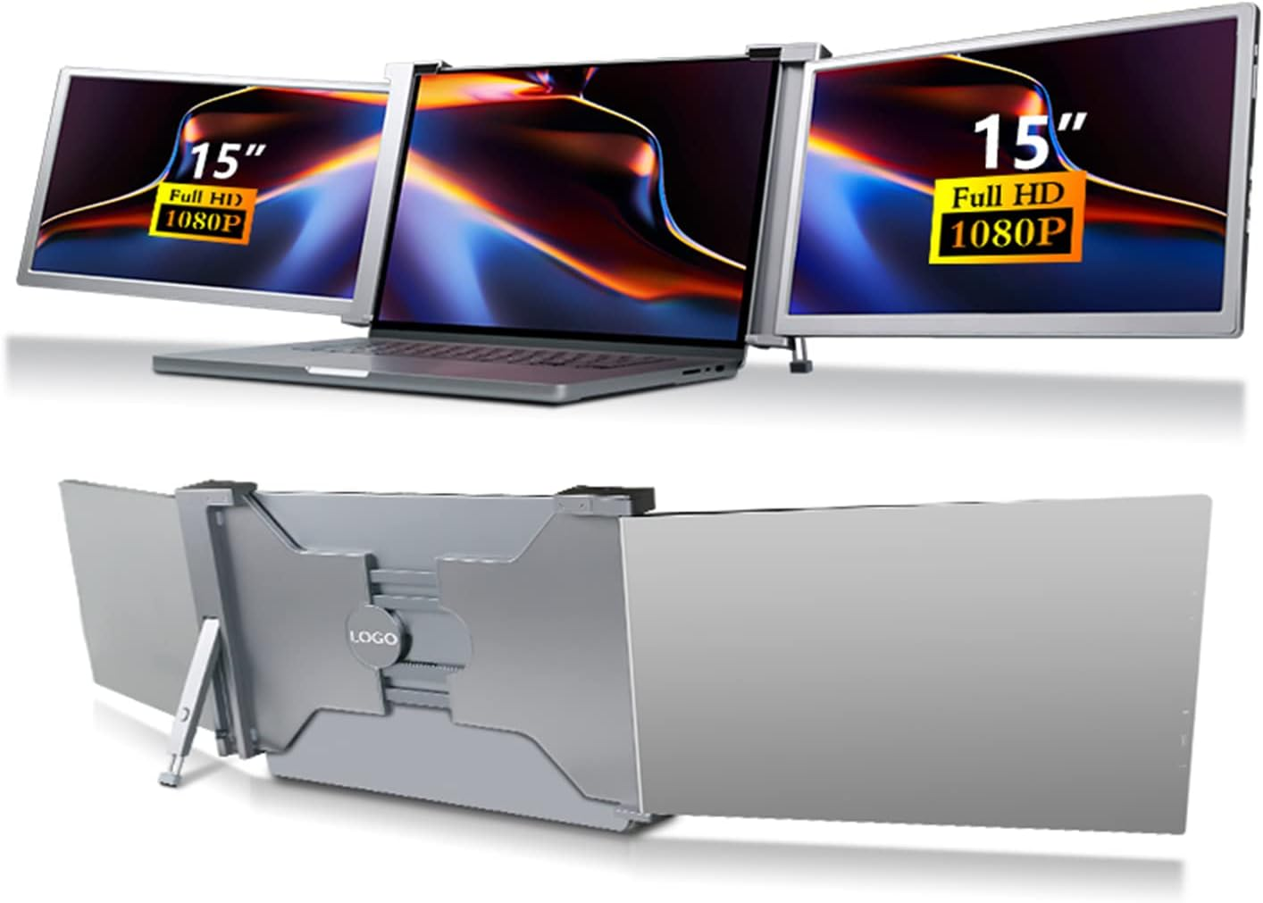 15" Triple Laptop Screen Extender, FHD 1080P IPS Triple Portable Monitor for Dual Screen Display, Folding Triple Screen for 15"-17" Laptop, Multi Modes, Type-C Plug and Play(1#) image number 3