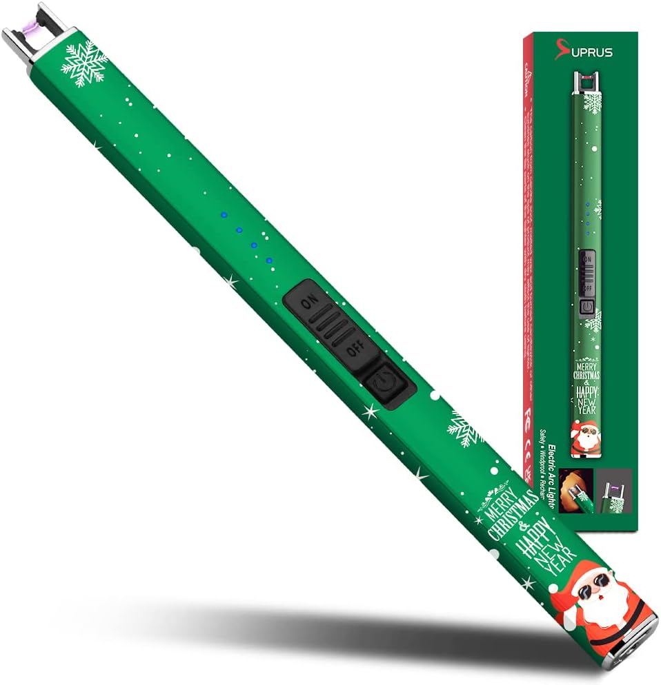 SUPRUS Electric Arc Windproof Lighter Flameless USB Rechargeable Lighter with Safety Lock for Candle BBQ Camping (Green)