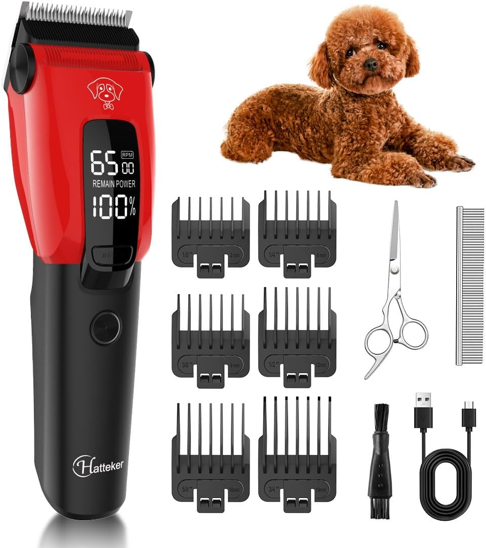 Hatteker Dog Clippers Professional Electric Pet Hair Trimmer with 7500 RPM Clippers Dog Cat Cordless Dog Trimmer Auxiliary Light image number 4