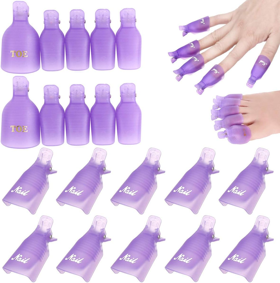 Akstore 20 PCS Nail Polish Remover Clips,Toenail and Finger Gel Nail Polish Remover Clips Acrylic Nail Art Soak off Clip Caps Clear