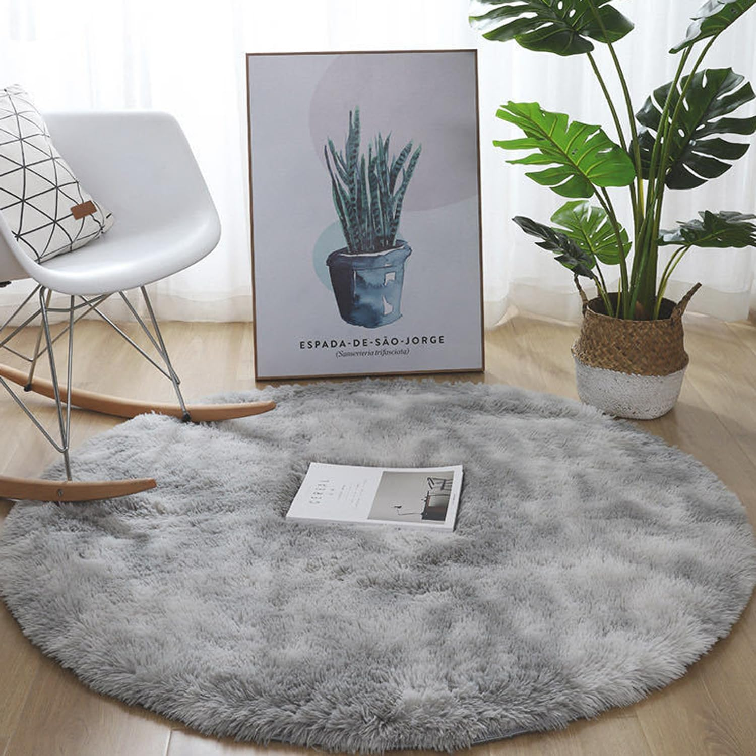 Haobase round Rugs for Bedrooms Fluffy Living Room Circle Area Rug Soft Shaggy Carpet for Bedrooms, Living Room, Home Decor (Light Grey, 4Ft/120Cm) image number 1