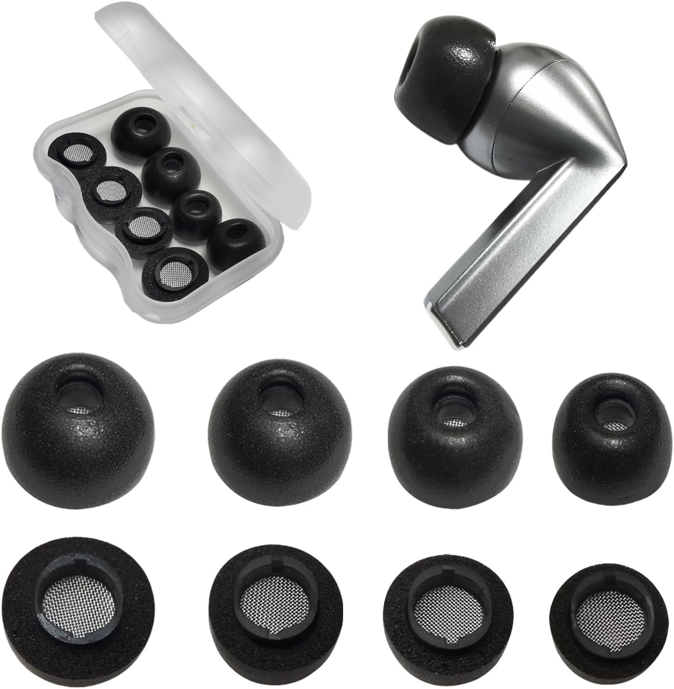 4 Pairs L/M/S/XS Memory Foam Tips for Samsung Galaxy Buds3 Pro Ear Tips Replacement Earbuds Tips for Galaxy Buds 3 Pro Earbud Fit in Case Black