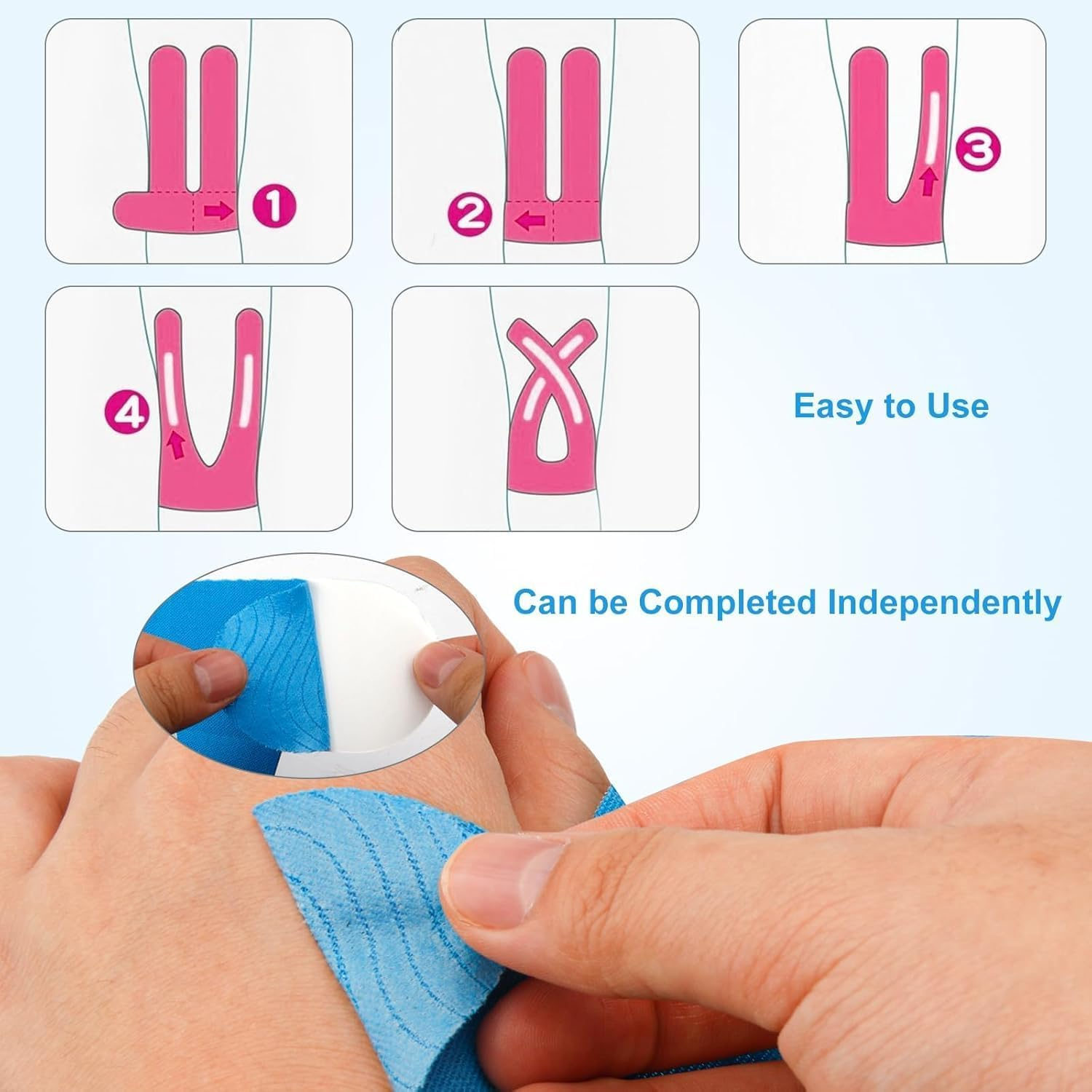 IONPSHG 12Pcs Precut Kinesiology Tape for Knees &ndash; Elastic Knee Support & Stability, Pain Relief, Waterproof & Breathable Athletic Tape for Sports Injury Recovery, Hypoallergenic & Long-Lasting Adhesion