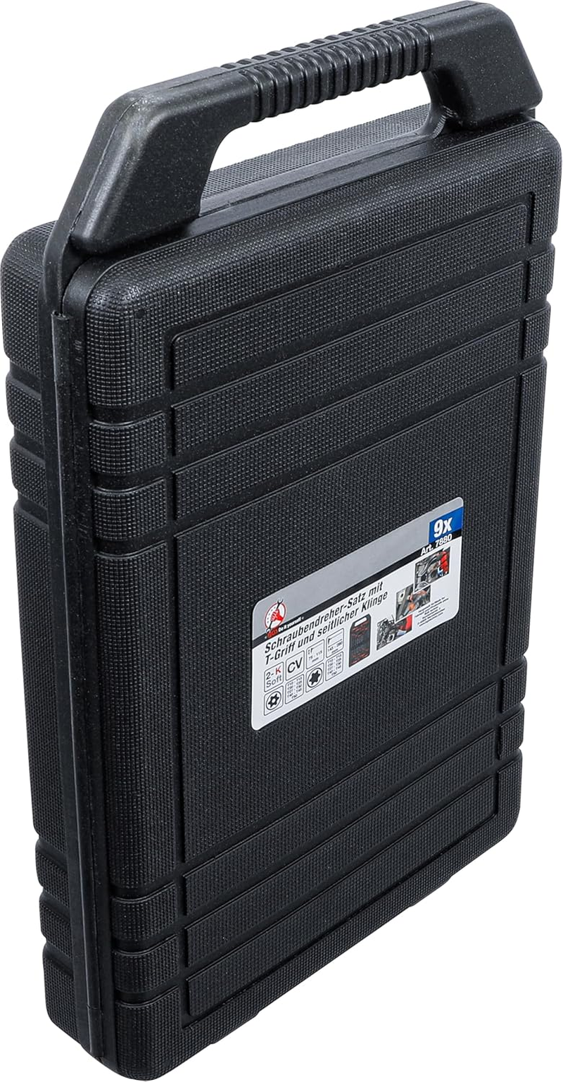 BGS DIY 7880 Screwdriver Set with T-Handle and Side Blade T-Profile (For Torx) with Bore T10 - T50 9-Piece