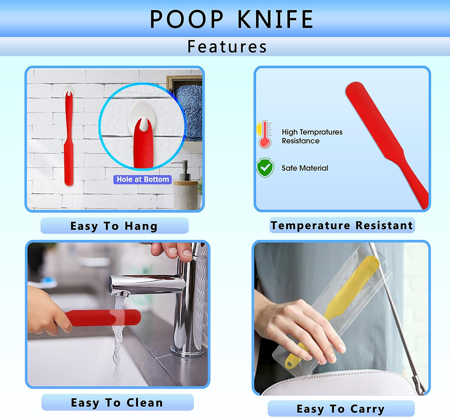 Hosrnovo Poop Knife, (2 Pack) Silicone Spatula Poo Knife for Toilet Block, Prank Funny Gag Gift for Christmas and Kids image number 2