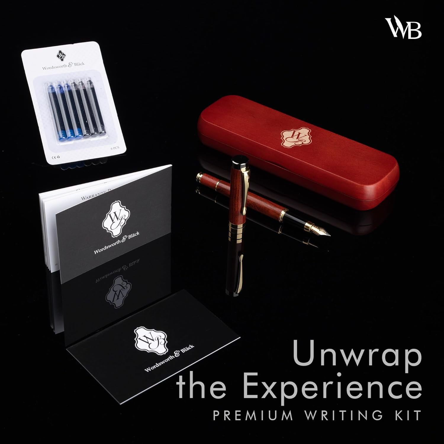 Wordsworth & Black'S Fountain Pen Set, Luxury Bamboo Wood - Medium Nib, Gift Case; Includes 6 Ink Cartridges, Ink Refill Converter -Journaling, Calligraphy; Drawing, Smooth Writing [Rosewood] image number 1