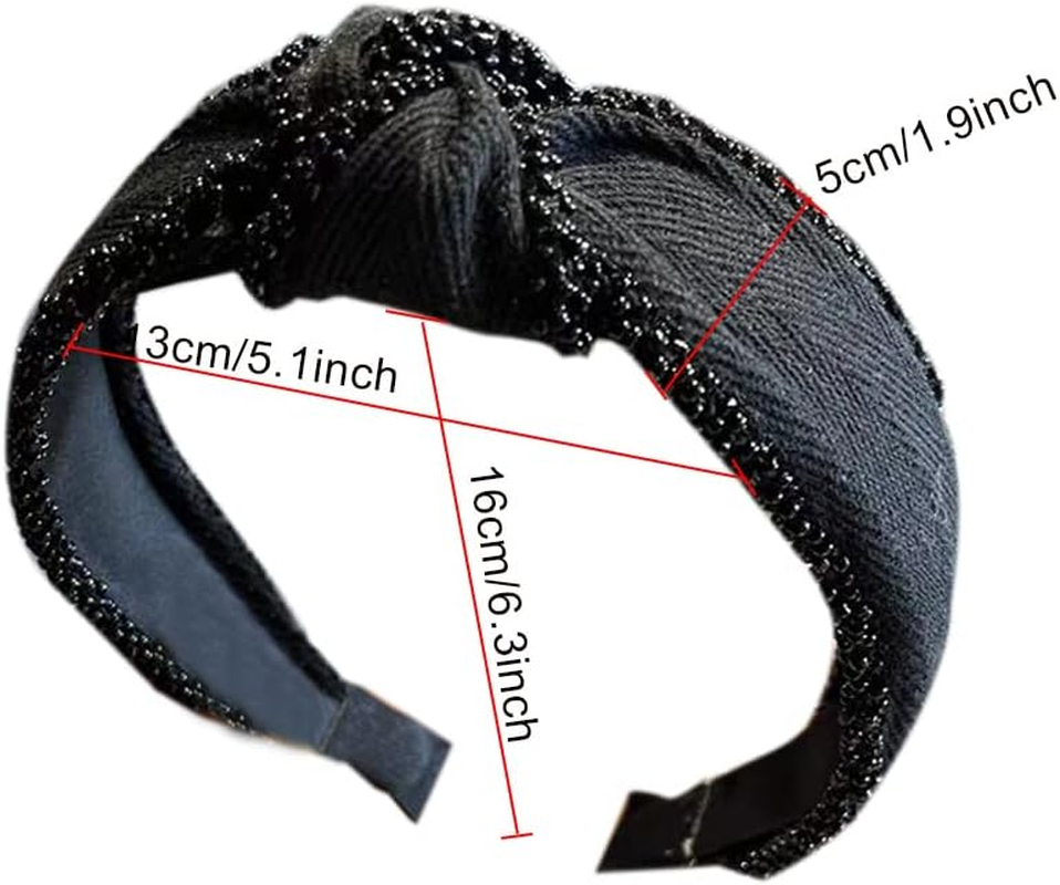 Boho Bow Tie Knotted Fabric Headbands Knotted Hair Bands Elastic Fabric Headgear Vintage Flower Headband Turban Headband for Women (Beadde) 2 Pieces - Cashewred image number 7