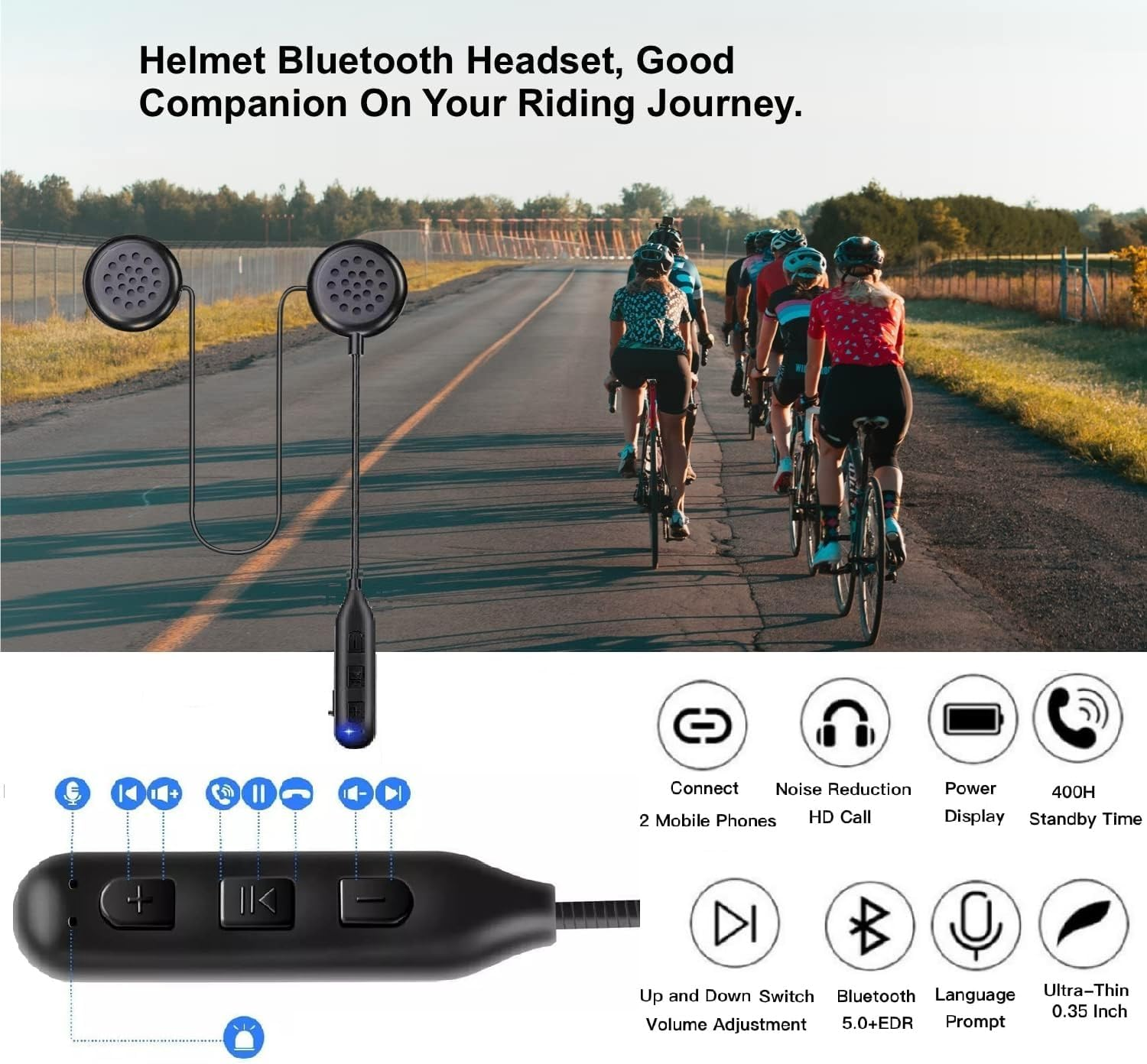 HM-1 Motorcycle Sports Helmet Wireless Bluetooth 5.0 FM Hands Free, Motorbike Headset Headphone Earphone Microphone Speaker Voice Dial Hifi Intercom Waterproof Moto Accessories image number 4
