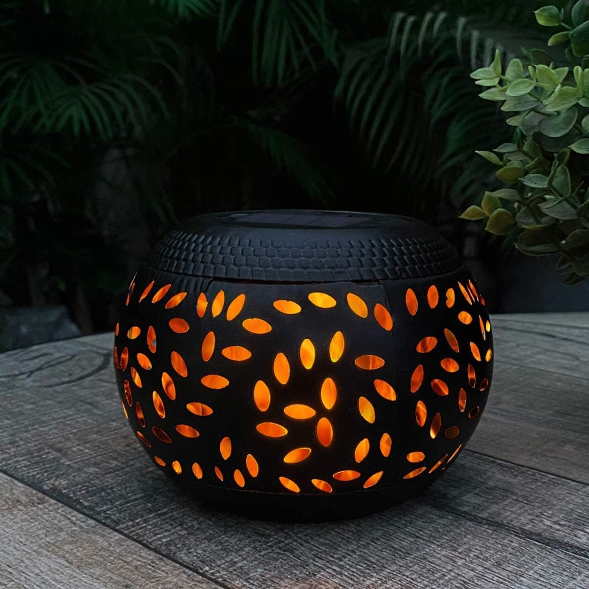 Solar Table Lights Outdoor Waterproof - Dancing Flickering Flame Lamp Black Metal Tabletop Light Solar Powered Decorative Lighting Lantern for Desk Bedroom Patio Garden Pathway Yard (1 Pack)