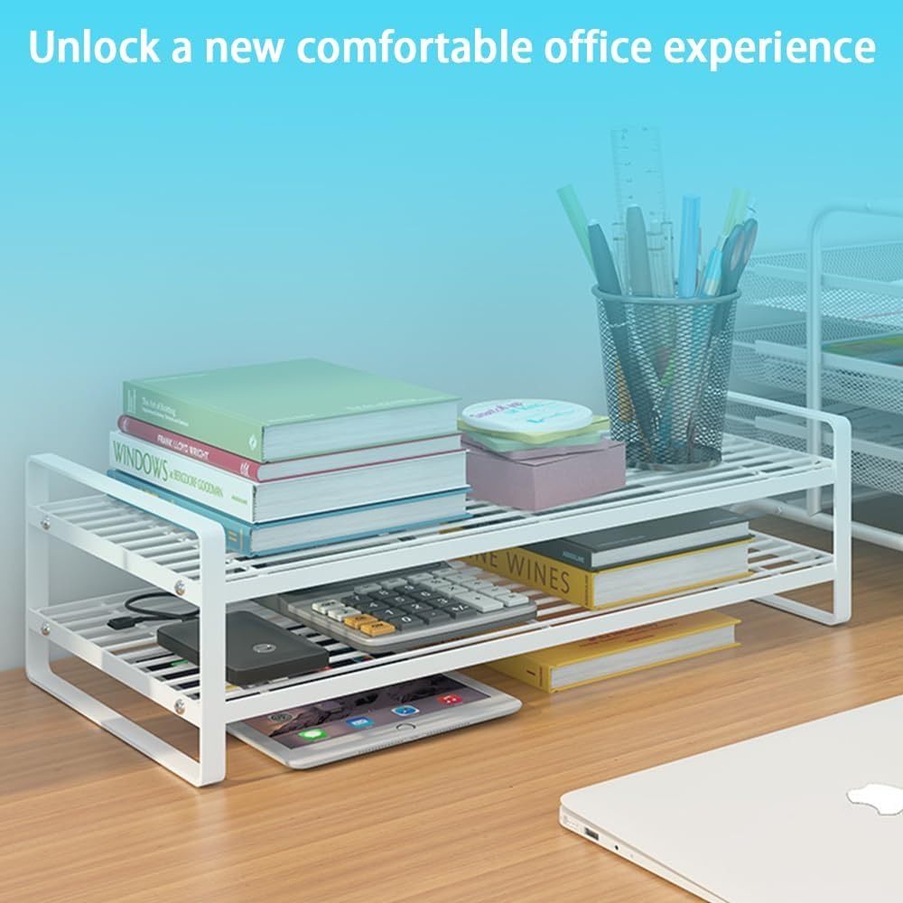 TOMVAES 2 Tier Computer Monitor Riser, Monitor Stand Desktop Organizer, Laptop/Printer Stand Riser, Desk Shelf for Home Office 50 X 20 X15 CM White image number 6