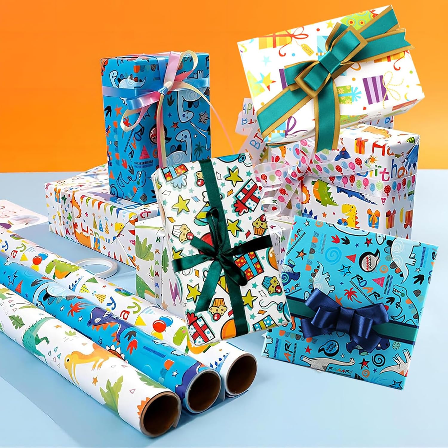 YQQZQ Cute Birthday Wrapping Paper,8 Sheets Assorted Cute Patterns Gift Wrapping Paper for Boys and Girls Christmas Birthday Party Decoration(50 * 70CM) image number 5