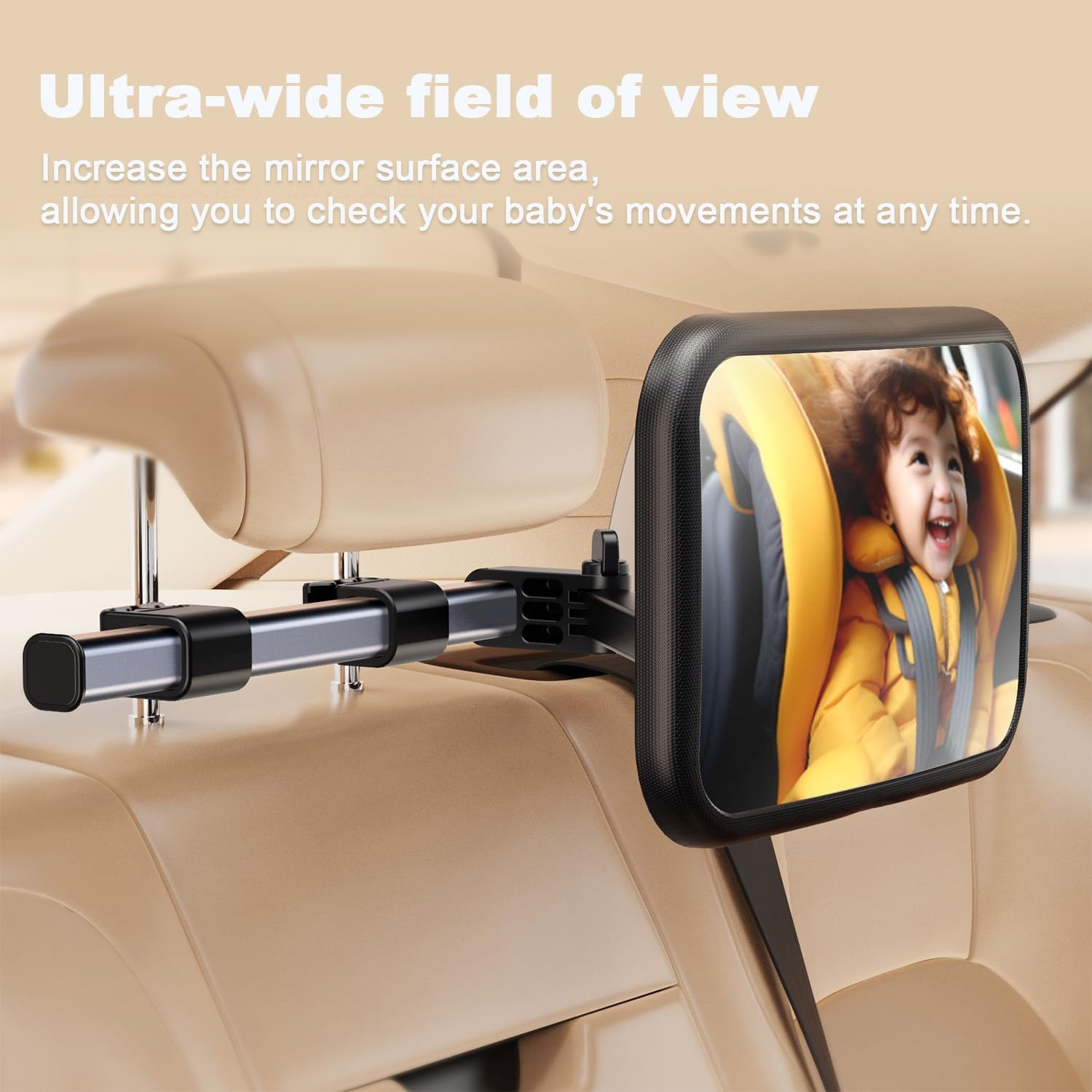 WEKUBA Baby Car Mirror, Stretchable Adjustable Car Mirror for Baby, 360&deg;Rotating, Safe Shatterproof Car Seat Mirror, Shockproof Car Seat Mirror, Hook and Clip Design, Easy to Install, Baby Essentials image number 4