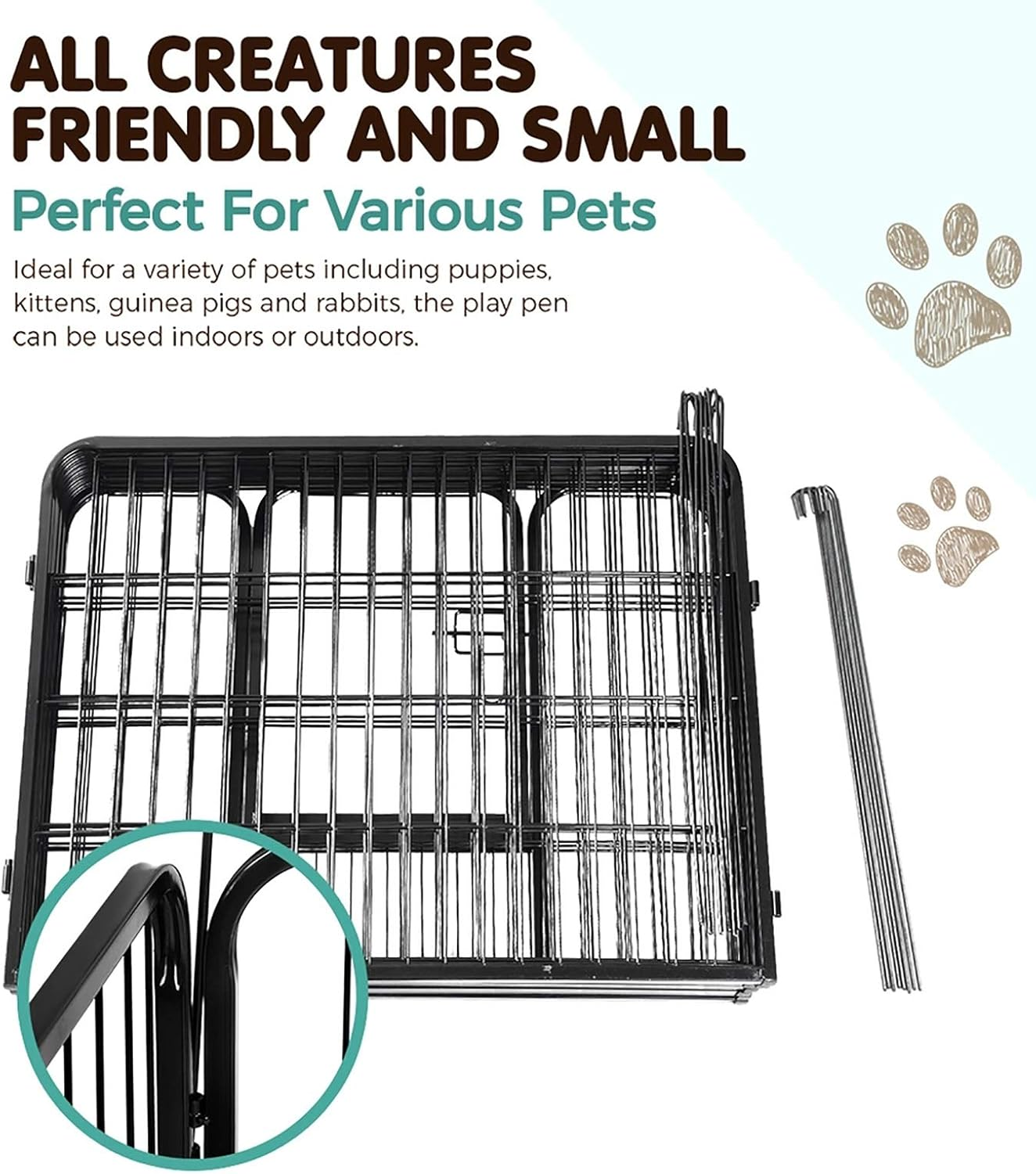 I.Pet 24" Large 8 Panel Pet Dog Playpen Rabbit Play Pen Playpens Fence Cage Cages Puppy Exercise Enclosure Crate Pets Barrier Portable Outdoor Indoor Run Gate Guinea Pig Heavy Panels Kennel - Model 1-61 X 61Cm image number 6