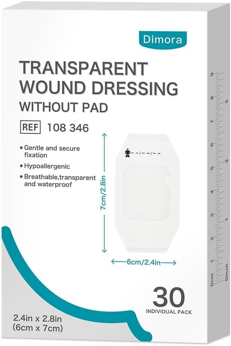 Dimora Transparent Film Dressing 6 Cm X 7 Cm, 30 Pcs,Waterproof Dressing for Wounds, Adhesive Post Surgical Cover Pad，For IV Shield, Tattoo Aftercare, Shower Protector image number 3