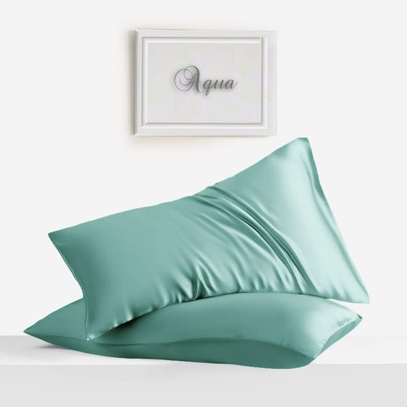 LINENWALAS 100% Vegan Bamboo Silk Pillowcover Set 20 X36 Natural Soft and Best for Hair and Delicate Skin- Set of 2(King,Aqua) image number 6