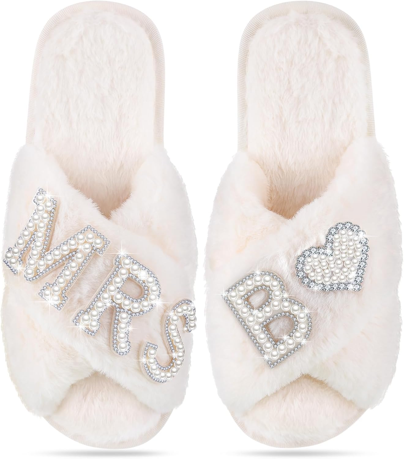 Tarpop Women'S Fuzzy Cross Slippers Bride Wedding Slippers Gift Open Toe House Slipper Bedroom Shoe Indoor Outdoor image number 3