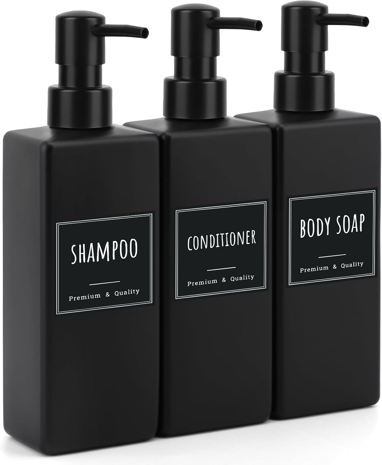 Segbeauty Shampoo and Conditioner Dispenser, 3Pcs 500Ml Hand Soap Dispenser, Pump Bottle Dispenser, Refillable Dish Soap Dispenser, Black Soap Dispenser with Labels