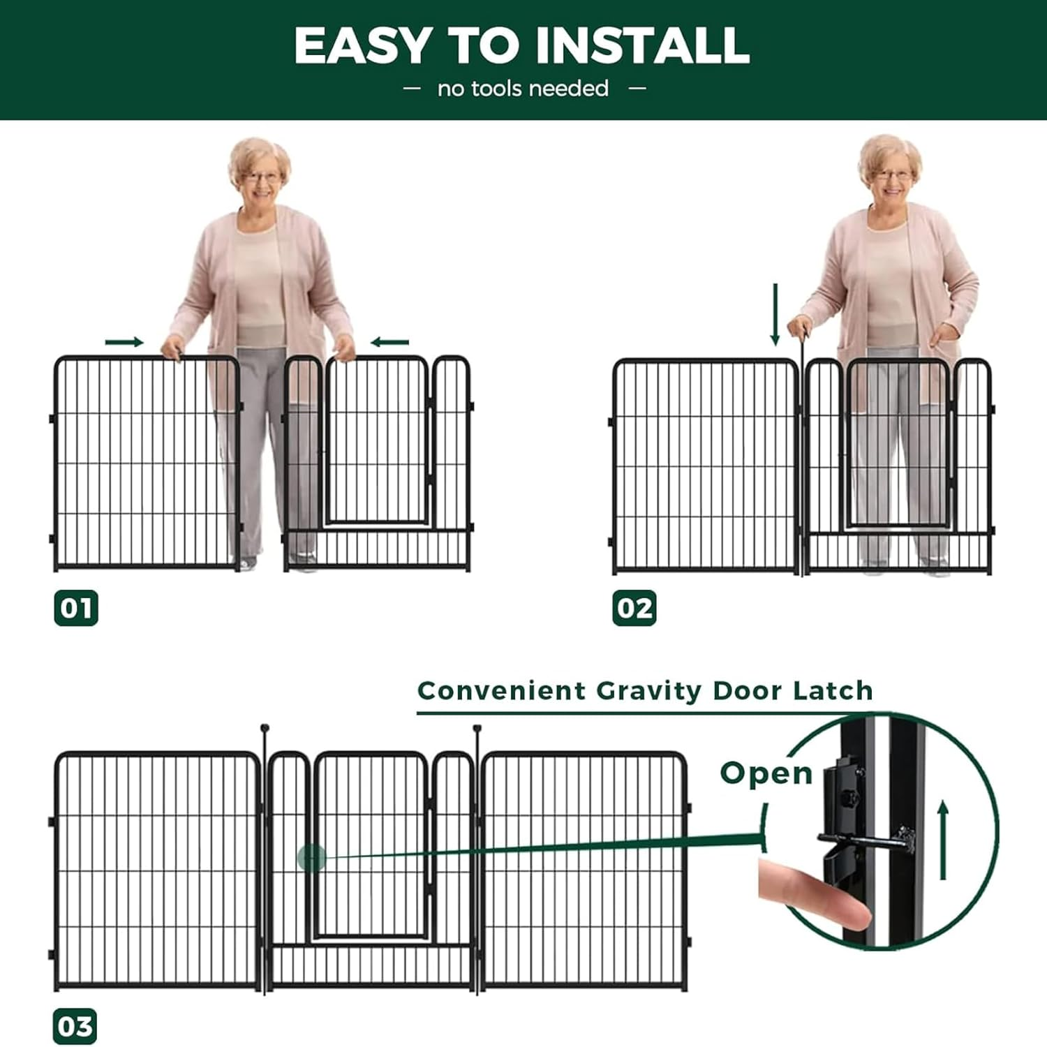 Black Dog Playpen, Metal Exercise Pet Playpen Fence for Yard RV Camping, 81Cm Height, 8 Panels Fence image number 1