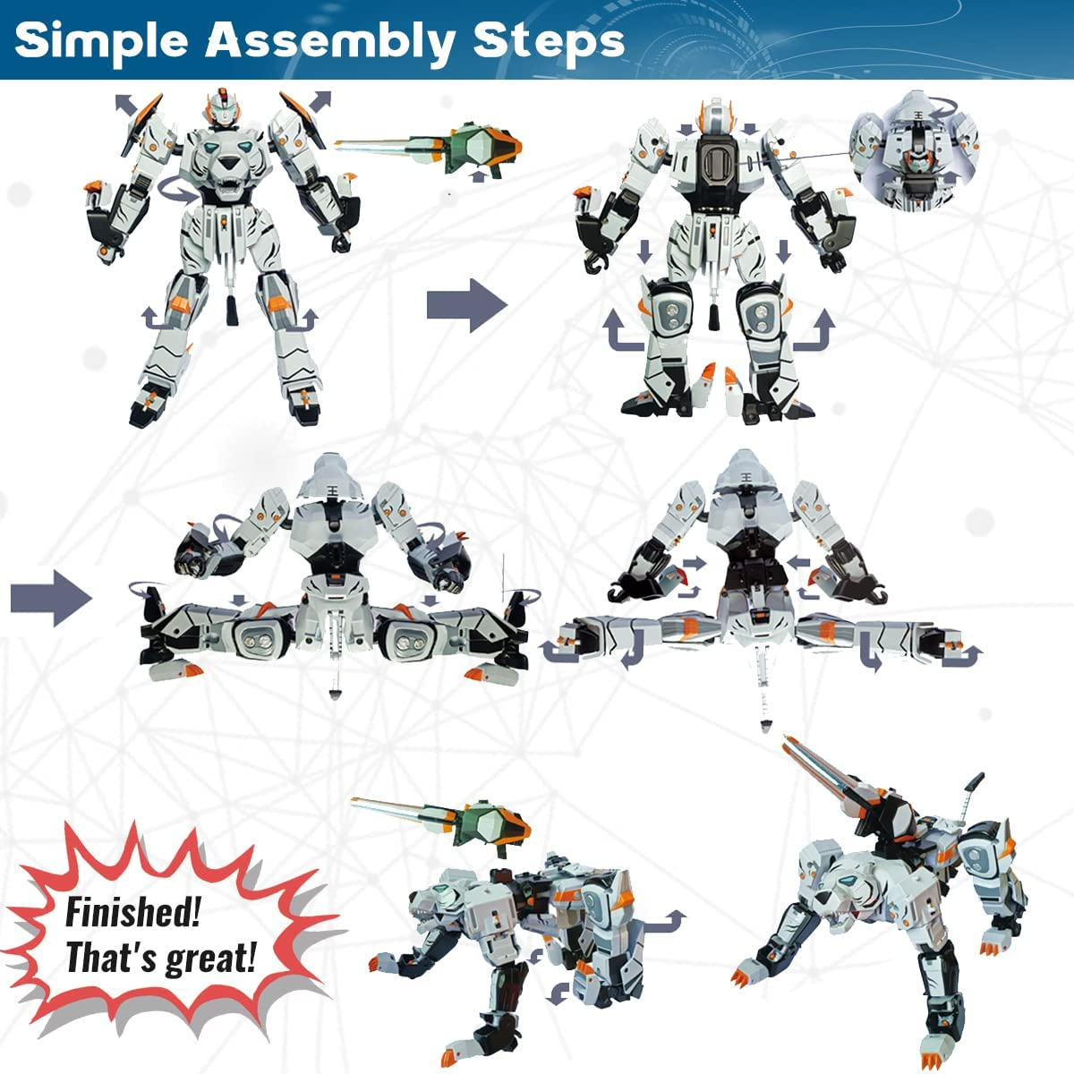 Animal Turn into 10" Robot Toys Tiger Action Figure for Kids Deformation Assembly Robot for Boys & Girls Ages 6-12 (Grey) image number 3