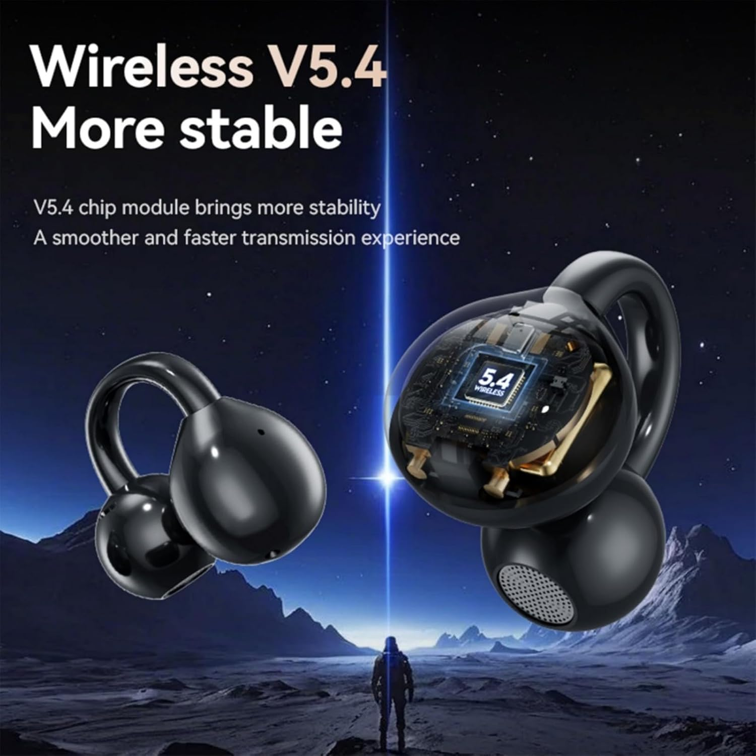 2 Pack Clip & 1 Pair Earbuds Wireless with Display Charging Case with Touch Control LED Screen Noise Reduction Ear Headphone for Running Workout Calling Lossless Hifi Sound Quality