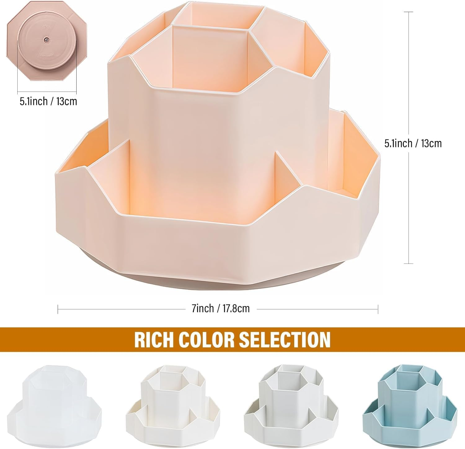 Pencil Pen Holder for Desk, 9 Slots 360 Degree Rotating Desk Organizer, Cute Pen Organizers Stationery Supplies for Office Home & Art Supply (Pink) image number 4