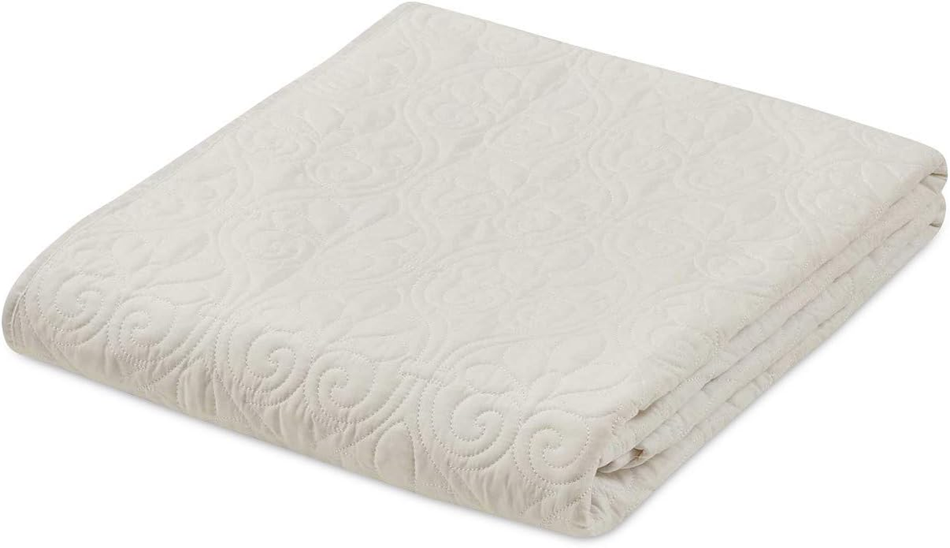 Madison Park Tuscany Oversized Quilted Throw with Scalloped Edges, 60 by 72", Ivory