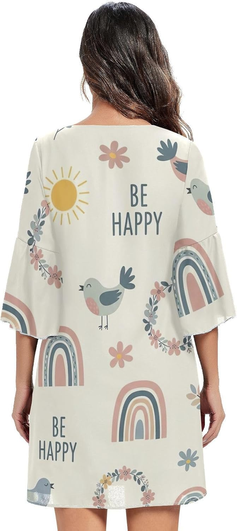 Cyte Cartoon Rainbows Beige Ladies Chiffon Dress Printed Line Maternity Dress image number 4