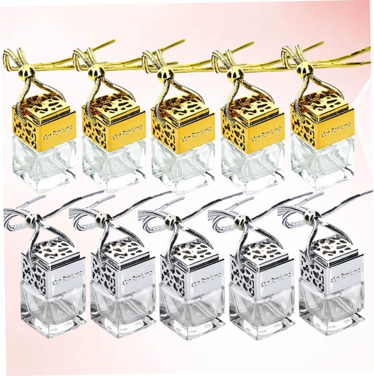 FRCOLOR 10Pcs Square Glass Perfume Bottle Pendant Car Hanging Essential Oil Sub-Bottle Aromatherapy image number 4