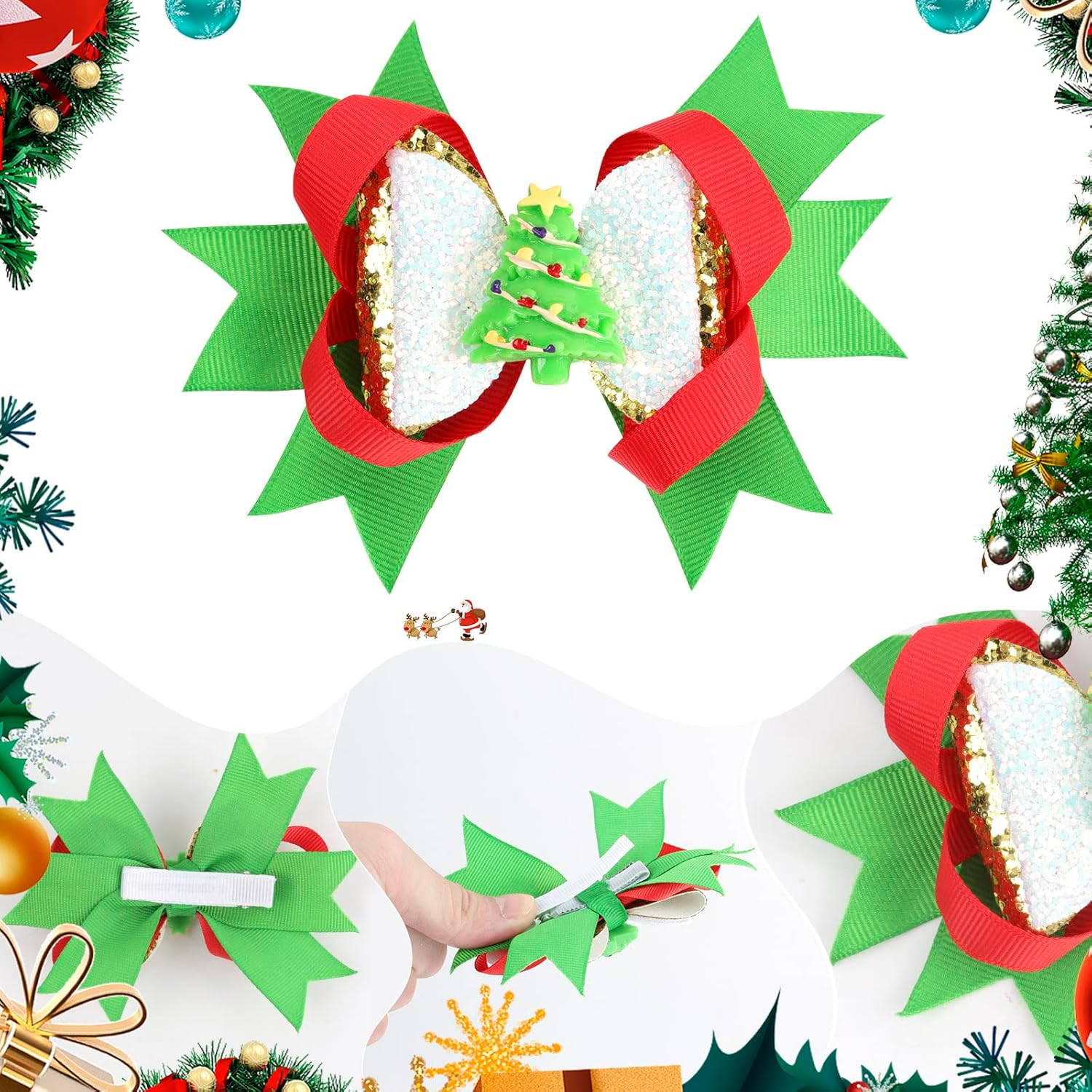 Snowstar 4Pcs Christmas Hair Clips Cartoon Christmas Bows Accessories for Girls,Santa Christmas Tree Snowman Bow Hair Barrettes Holiday Hair Accessories for Girls Women Toddlers Christmas Gifts image number 4