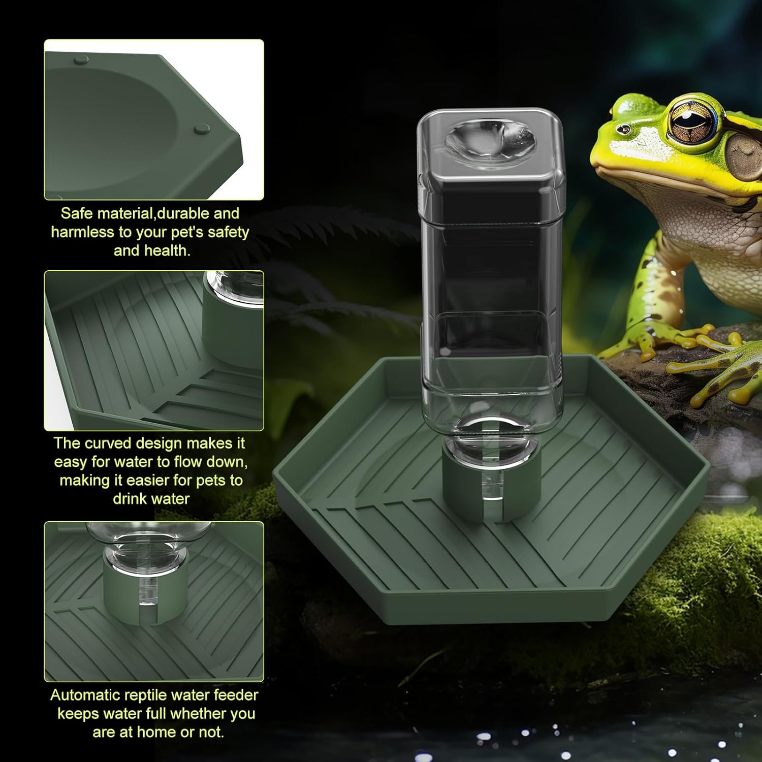 Reptile Water Dispenser-7.5 Oz(250Ml) Bearded Dragon Water Bowl - Small Water Dish for Tortoise - Bowls for Reptiles & Amphibians (L)