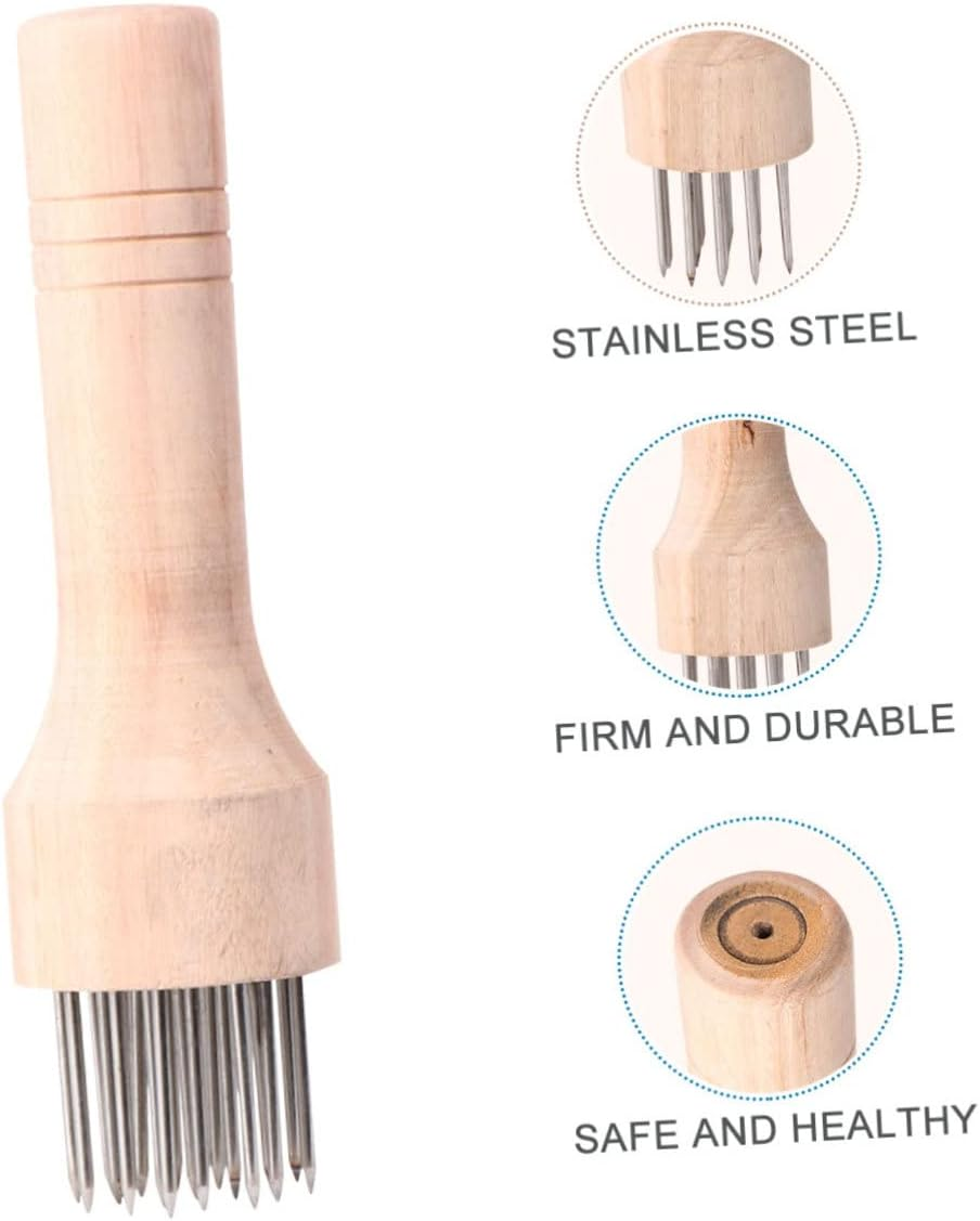 OFFSCH Meat Tenderizer with Wooden Handle Stainless Steel Needle Loosening Machine for Beef Pork Chicken Efficient Kitchen Tool for Tenderizing Meat Texture and Reducing Cooking image number 4