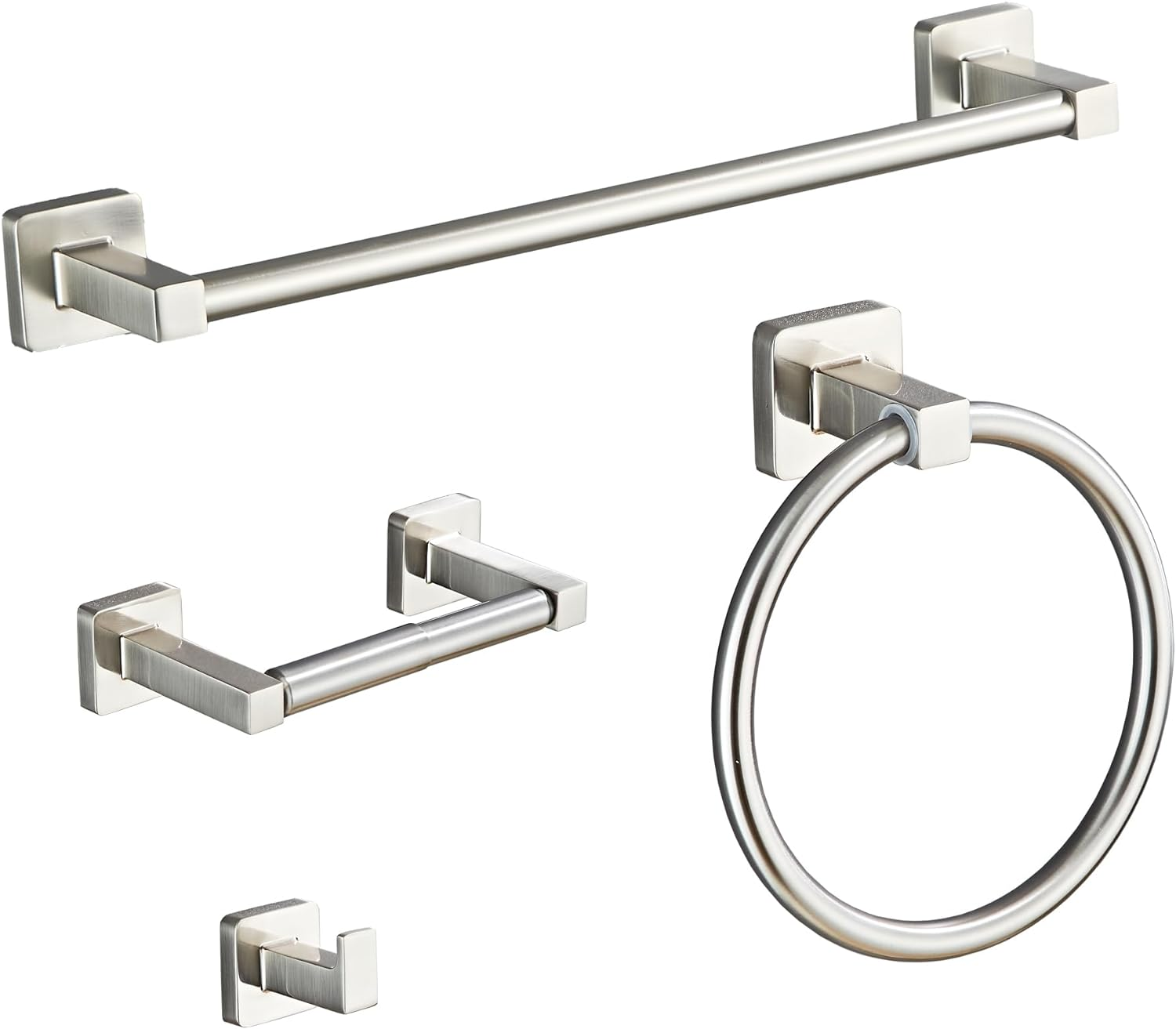 Brushed Nickel Bathroom Hardware Set 4 Pieces,Towel Bar Set Stainless Steel Wall Mounted, Includes 16In Hand Towel Bar, Towel Ring, Robe Towel Hooks,Toilet Paper Holder, Bathroom Towel Rack Set&hellip; image number 4