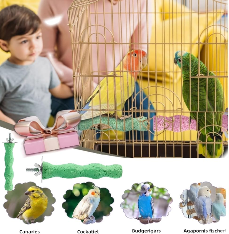 Anti-Slip Bird Nail Trimming Stick Resin Beak Stone, 2Pcs Parrot Claw and Beak Frosted Grinding Bar Standing Stick,Resin Bird Perches Bird Beak Grinding Stone,Parrot Stand Wood Paw Grinding Stick