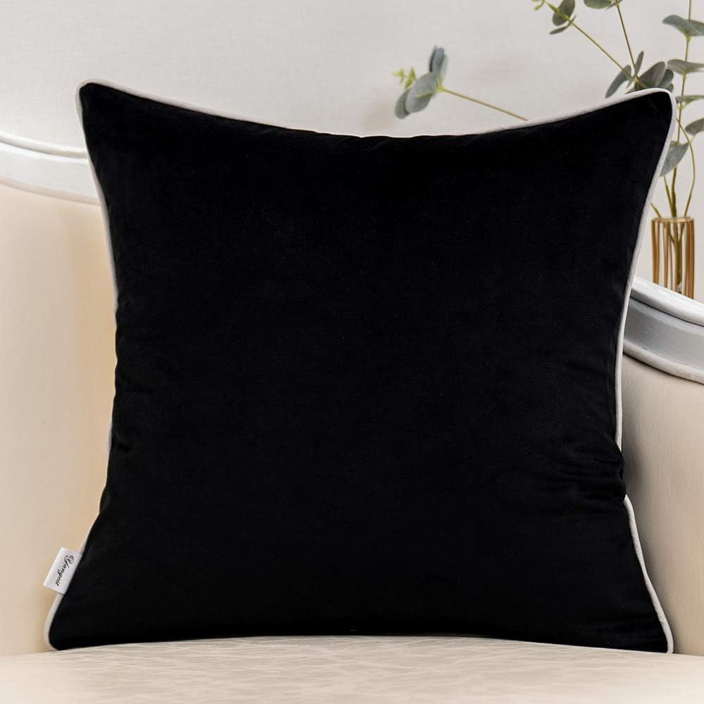 Yangest Black Patchwork Velvet Throw Pillow Cover with Gold Striped Leather Cushion Case Modern Luxury Pillowcase for Sofa Couch Bedroom Living Room Home Decor,18"X18" image number 4